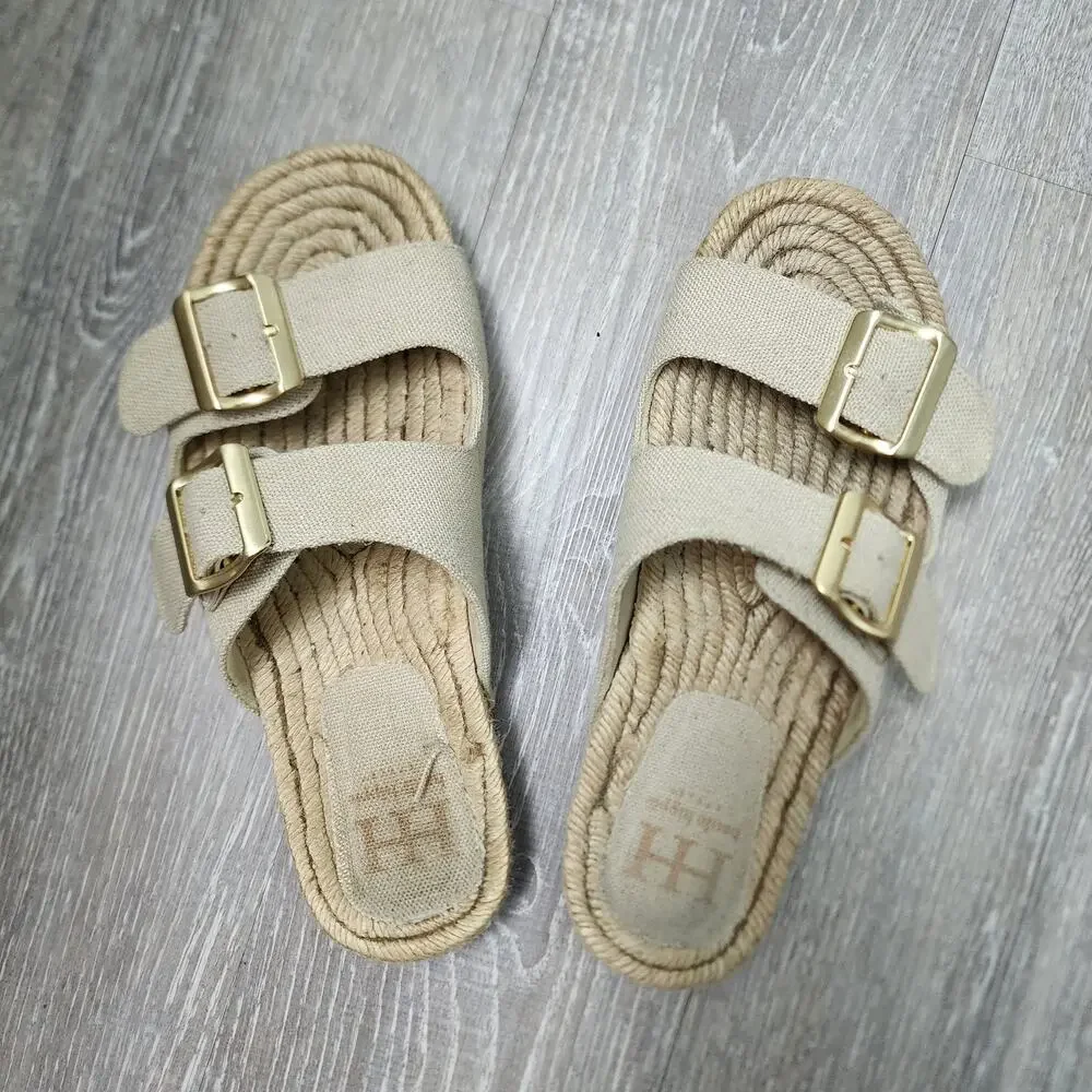 Haute Hippie Beige Canvas & Jute Wrapped Double Buckle Size 7.5M
